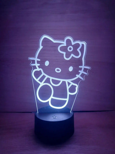 Hello Kitty Lámpara Led Ilusión 3d Decoración Luz De Noche Negro
