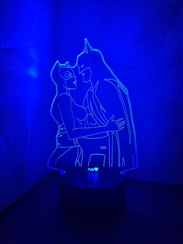 Lámpara Batman Y Gatubela Led Ilusión Decoración Fan Art