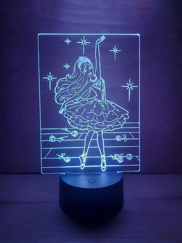 Barbie La Bailarina Mágica Lampara Led Ilusion 3d Decoracion Negro