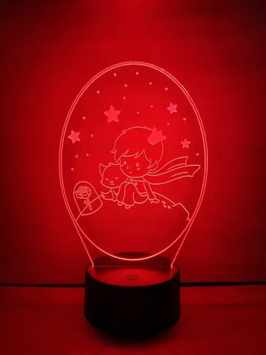 El Principito Lampara Led Ilusión 3d Decoración Rosa Zorro Negro