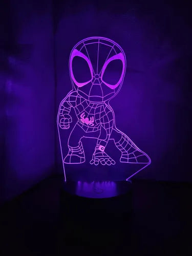 Lámpara Spiderman Chibi Led Ilusión Decoración Fan Art