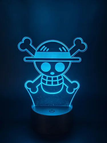 One Piece Calavera Pirata Lampara Led Ilusion 3d Fanart Base Negra