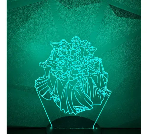 Princesas Clásicas Lámpara Led Fanart Decorativo Infantil Negro