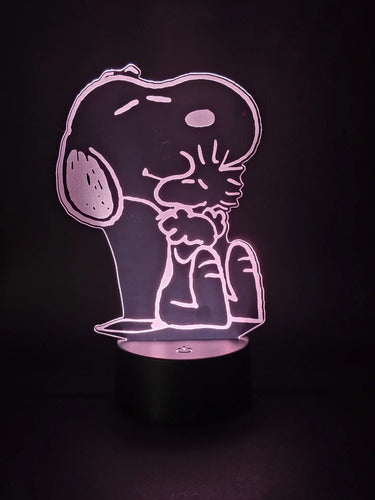 Lampara Led Ilusion 3d Snoopy Y Woodstock Decoracion