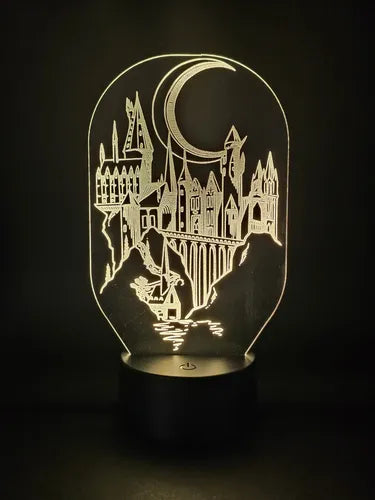 Castillo Hogwarts Harry Potter Lampara Led Ilusion 3d Negro