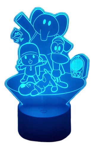 Pocoyo Lampara Led Ilusion 3d Decoración Infantil Base Negra