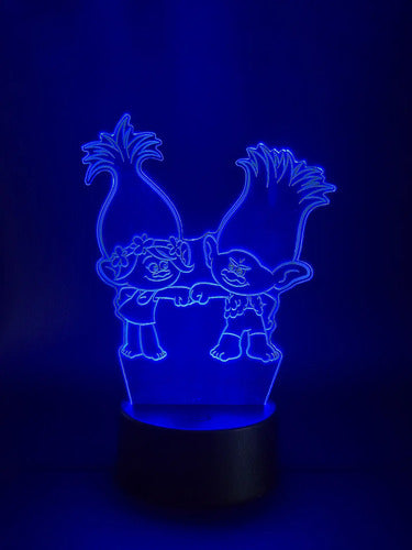 Trolls Poppy Y Branch Lámpara Led Fanart Decorativo Infantil Negro