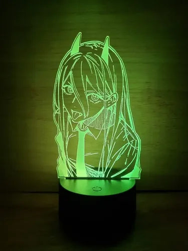 Chainsaw Man Power Motosierra Lampara Led Ilusion 3d Anime Negro