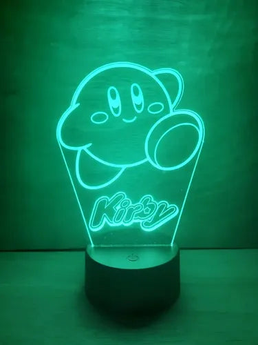 Kirby Lámpara Led Ilusión 3d Decoración Luz Videojuego Negro