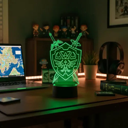 Zelda Escudo Hyliano Triforce Lampara Led Ilusion 3d  Negro