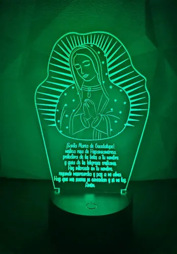 Virgen De Guadalupe Oración Lámpara Led Protección Fanart