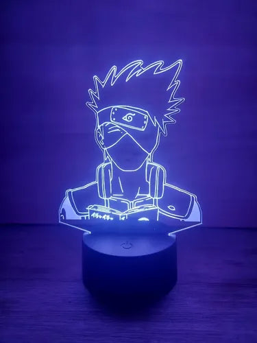 Kakashi Lampara Led Ilusión 3d Naruto Decoración Anime Manga Blanco Azul