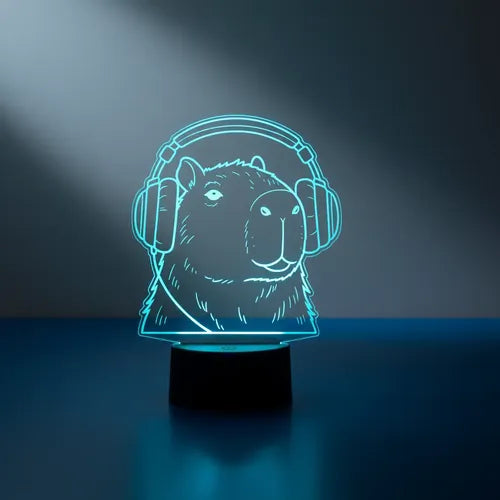 Capibara Carpincho Lámpara De Mesa Led Ilusión 3d Decoración Negro Transparente