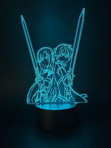 Lampara Led 3d Sword Art Online Kirito Y Asuna 7 Colores Negro
