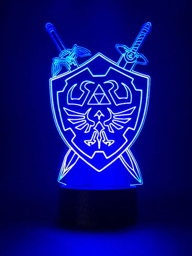 Zelda Escudo Hyliano Triforce Lampara Led Ilusion 3d  Negro