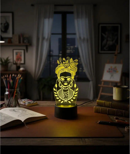Frida Kahlo Lámpara Led Ilusión 3d Fanart Chibi Negro
