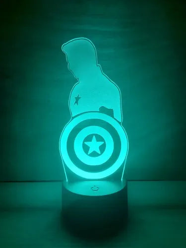 Capitán América Lampara Led Ilusion 3d Marvel Avengers Fanar Negra