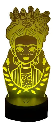 Frida Kahlo Lámpara Led Ilusión 3d Fanart Chibi Negro