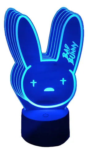 Lampara Led 3d Bad Bunny  Negro Base Azul (luz) Modelo 1