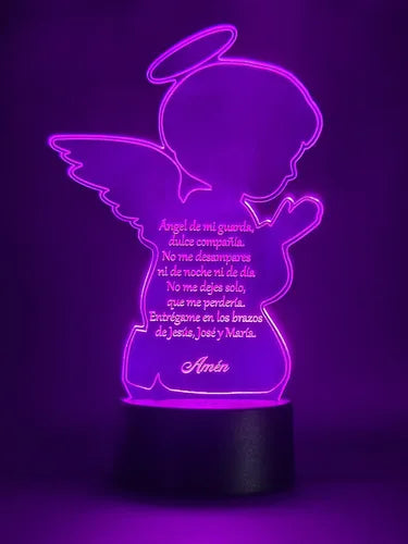 Ángel De La Guarda Oración Niños Lámpara Led Protección