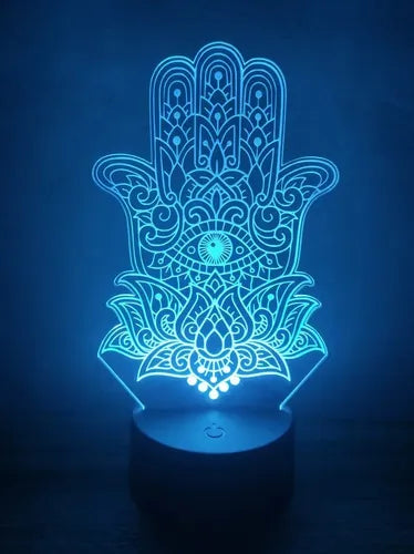 Lampara Led 3d Mano De Fatima Hamsa Luz Decoración