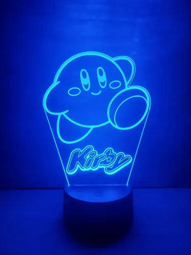 Kirby Lámpara Led Ilusión 3d Decoración Luz Videojuego Negro