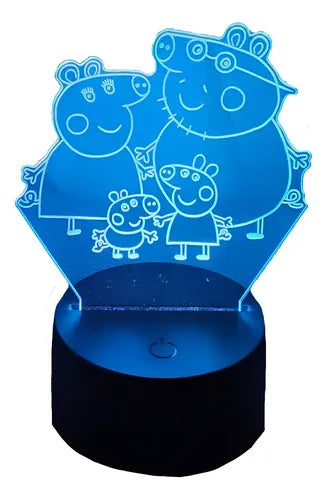 Peppa Pig Familia Lámpara Led Fanart Decorativo Infantil Negro