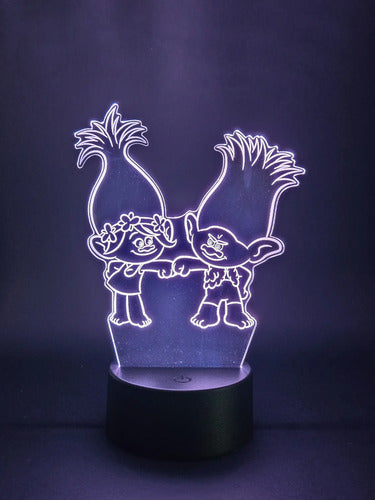 Trolls Poppy Y Branch Lámpara Led Fanart Decorativo Infantil Negro