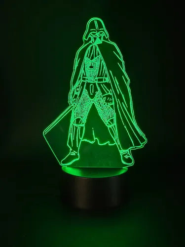 Lámpara Led Darth Vader Star Wars Luz Ilusión 3d Decoración Negro Verde