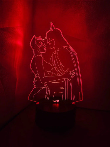 Lámpara Batman Y Gatubela Led Ilusión Decoración Fan Art