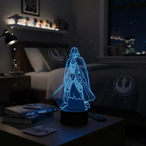 Lámpara Led Darth Vader Star Wars Luz Ilusión 3d Decoración Negro Verde