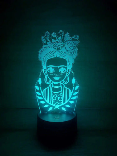 Frida Kahlo Lámpara Led Ilusión 3d Fanart Chibi Negro