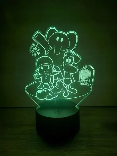 Pocoyo Lampara Led Ilusion 3d Decoración Infantil Base Negra