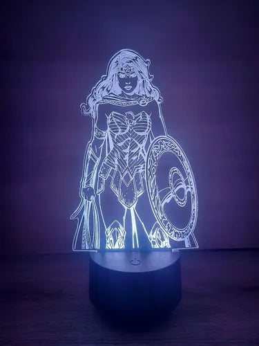 Mujer Maravilla Comic Dc Lampara Led Ilusion 3d Fanart