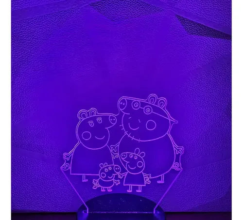 Peppa Pig Familia Lámpara Led Fanart Decorativo Infantil Negro