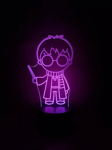 Harry Potter Chibi Lampara Led Ilusion 3d Gryffindor Varita Negro
