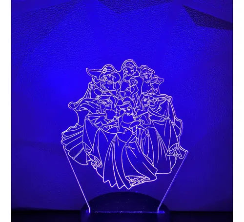 Princesas Clásicas Lámpara Led Fanart Decorativo Infantil Negro