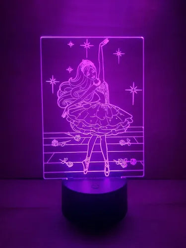 Barbie La Bailarina Mágica Lampara Led Ilusion 3d Decoracion Negro
