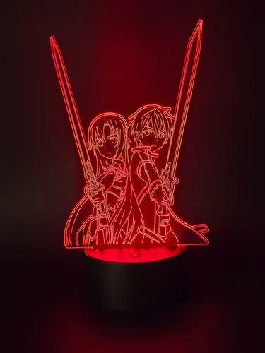 Lampara Led 3d Sword Art Online Kirito Y Asuna 7 Colores Negro