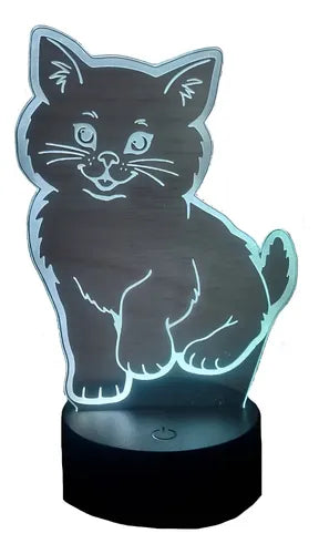 Gatito Gato Lámpara Led Animado Artline Infantil Decoración Negro