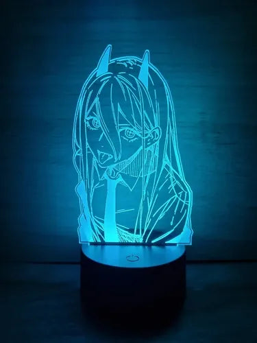 Chainsaw Man Power Motosierra Lampara Led Ilusion 3d Anime Negro