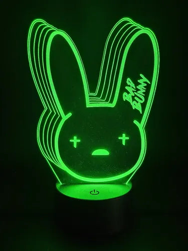 Lampara Led 3d Bad Bunny  Negro Base Azul (luz) Modelo 1