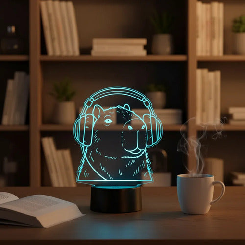 Capibara Carpincho Lámpara De Mesa Led Ilusión 3d Decoración Negro Transparente