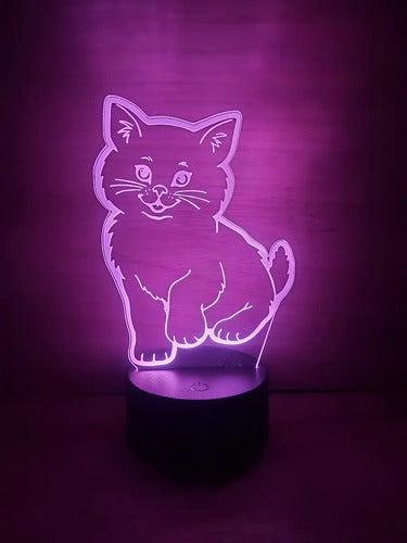 Gatito Gato Lámpara Led Animado Artline Infantil Decoración Negro