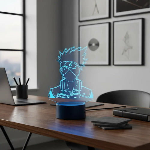 Kakashi Lampara Led Ilusión 3d Naruto Decoración Anime Manga Blanco Azul