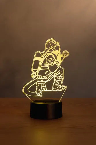 Bombero Lampara Led Ilusion 3d Fanart Decoracion Regalo