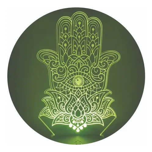 Lampara Led 3d Mano De Fatima Hamsa Luz Decoración