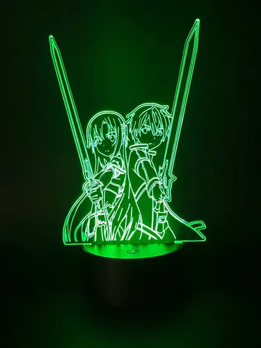 Lampara Led 3d Sword Art Online Kirito Y Asuna 7 Colores Negro