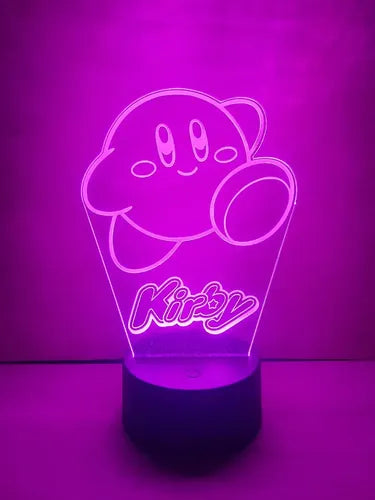 Kirby Lámpara Led Ilusión 3d Decoración Luz Videojuego Negro