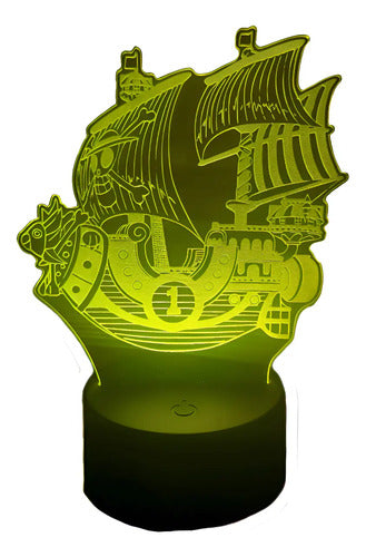 Thousand Sunny One Piece Lampara Led Ilusion 3d Decoración Base Negra